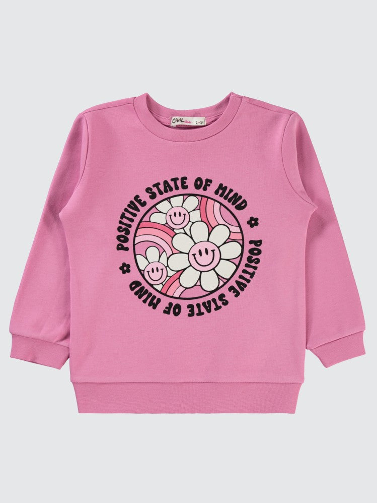 Civil Girls Papatya Baskılı 2-5 Yaş Sweatshirt - Pembe