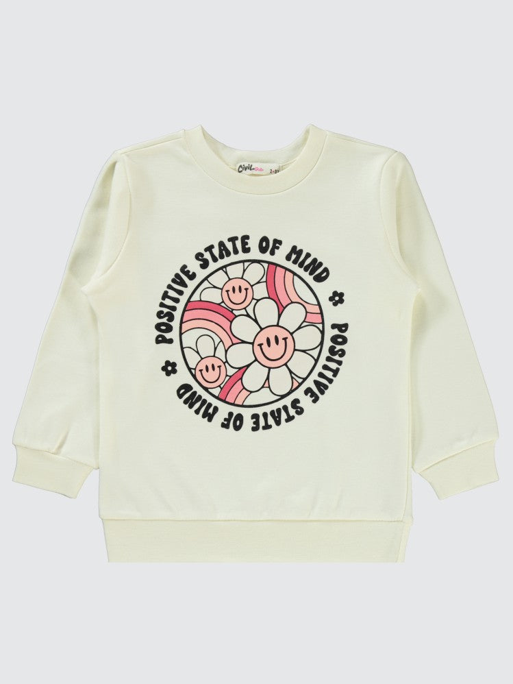 Civil Girls Papatya Baskılı 2-5 Yaş Sweatshirt - Ekru