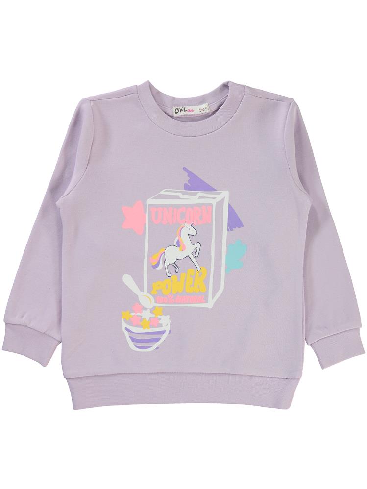 Civil Girls Unicorn Baskılı 2-5 Yaş Sweatshirt - Lila