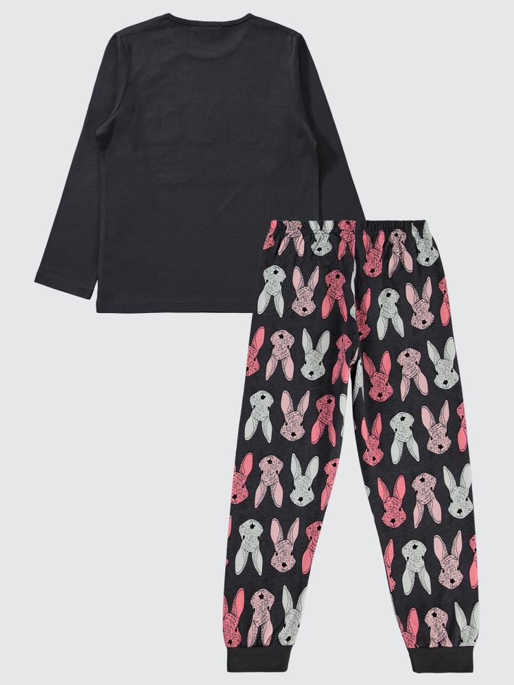 Civil Girls Büyük Tavşan Empirme 6-9 Yaş Pijama Takımı - Gri
