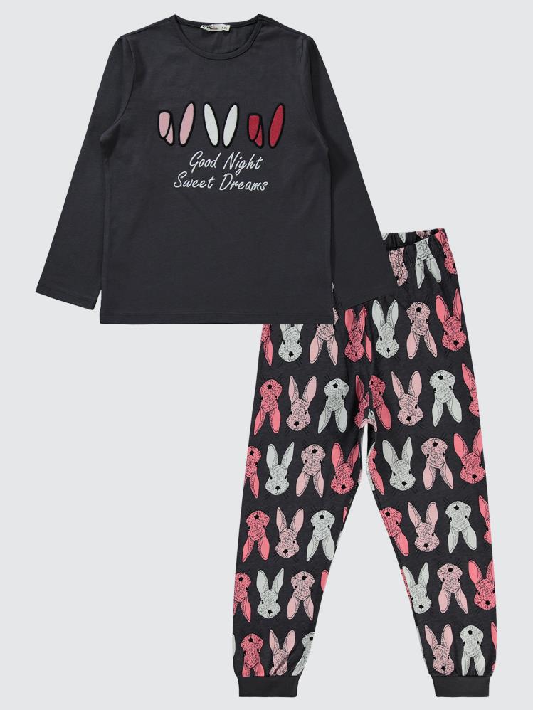 Civil Girls Büyük Tavşan Empirme 6-9 Yaş Pijama Takımı - Gri