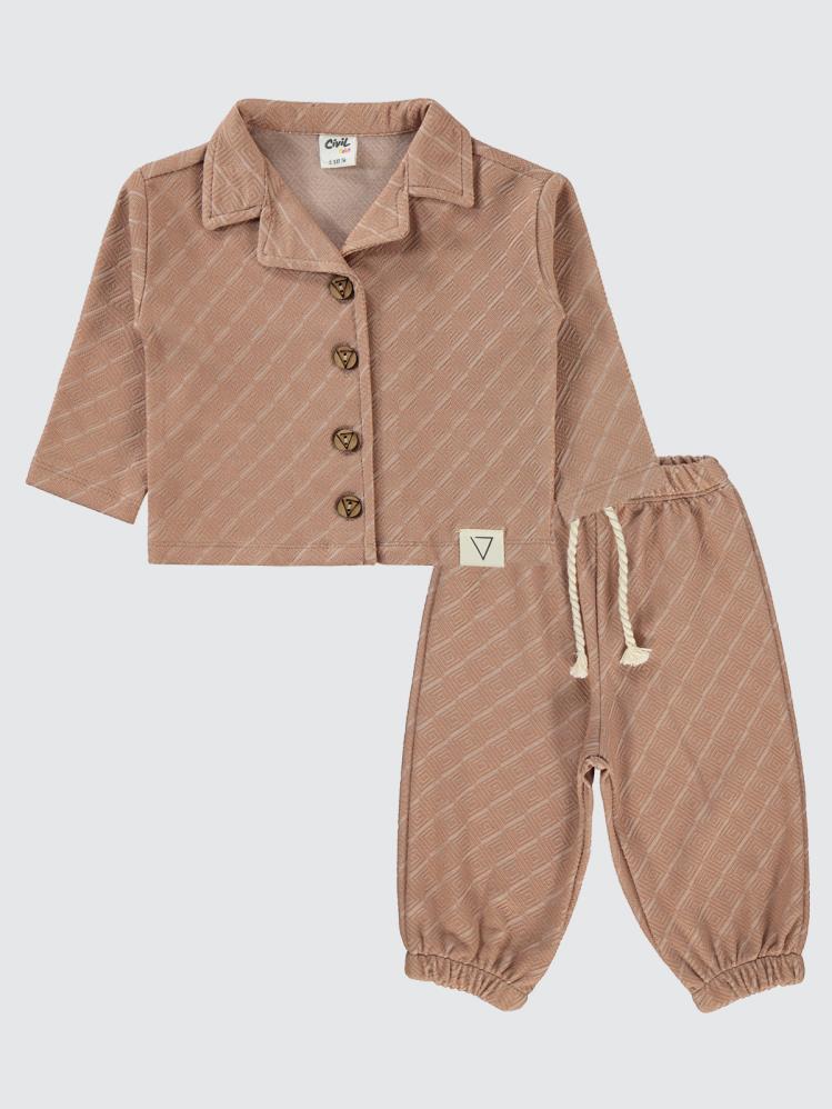 Civil Baby Baklava Desenli 6-18 Ay Takım - Kahverengi