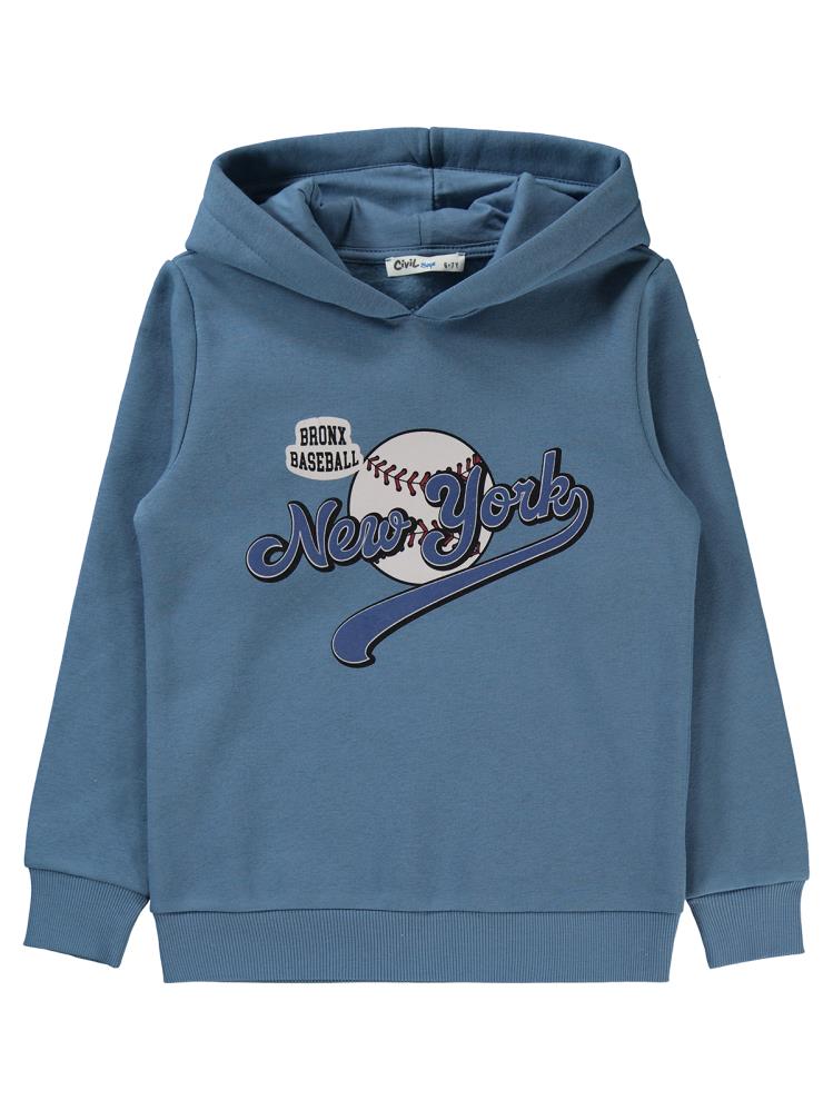 Civil Boys New York Baskılı Kapşonlu 6-9 Yaş Sweatshirt - Mavi