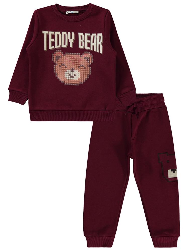Civil Boys Teddy Bear Baskılı 2-5 Yaş Eşofman Takımı - Bordo