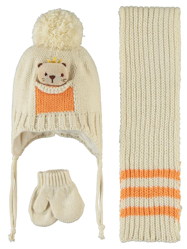 Civil Astronot Aksesuar Bebek Erkek Atkı Bere Eldiven Set - Beyaz