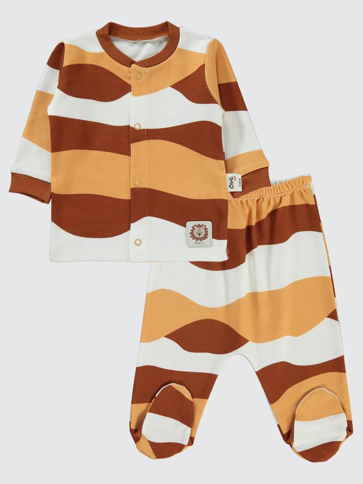 Civil Baby Dalgalı Çizgi Empirmeli 1-6 Ay Pijama Takımı - Turuncu