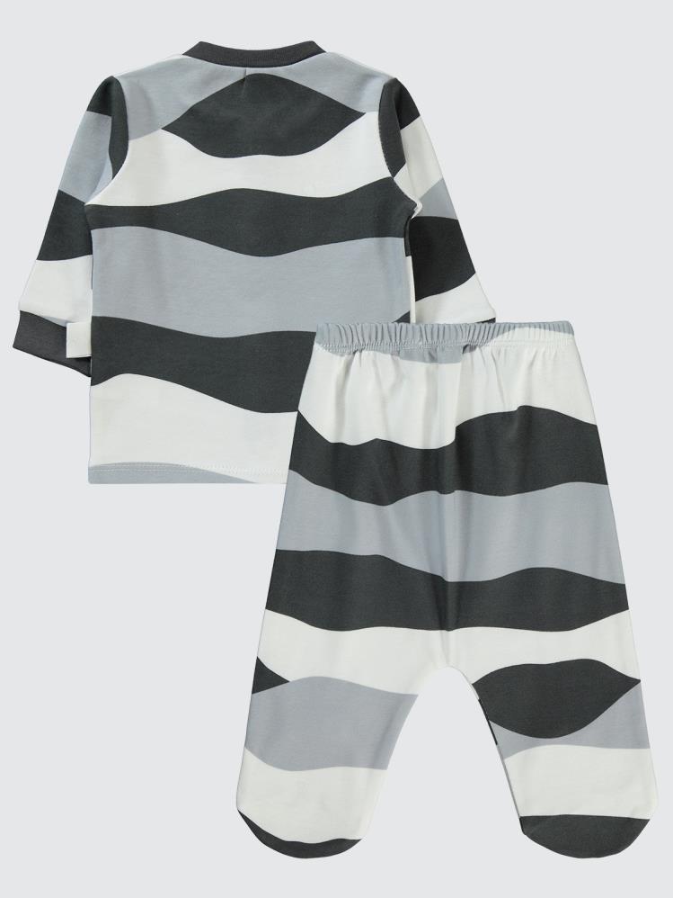 Civil Baby Dalgalı Çizgi Empirmeli 1-6 Ay Pijama Takımı - Gri