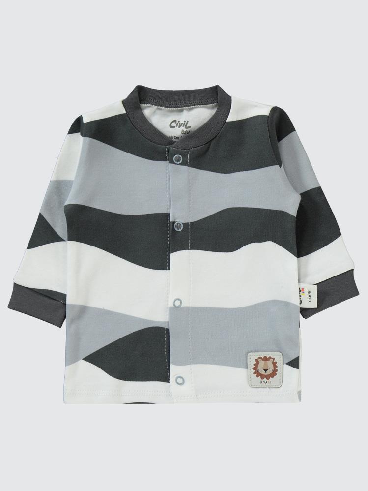 Civil Baby Dalgalı Çizgi Empirmeli 1-6 Ay Pijama Takımı - Gri