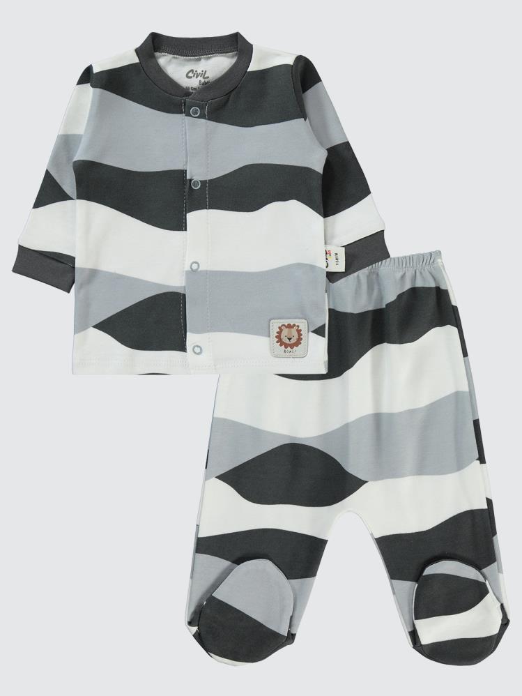 Civil Baby Dalgalı Çizgi Empirmeli 1-6 Ay Pijama Takımı - Gri