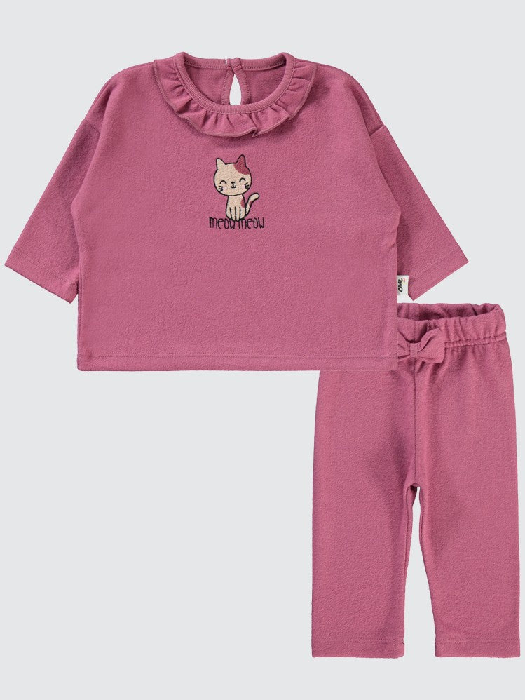 Civil Baby Kedi Nakışlı 6-18 Ay Takım - Pembe