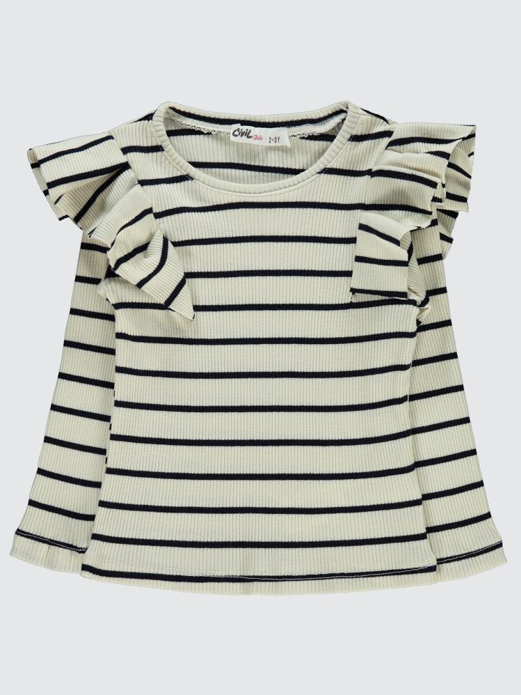 Civil Girls Çizgili Kaşkorse 2-5 Yaş Sweatshirt - Beyaz