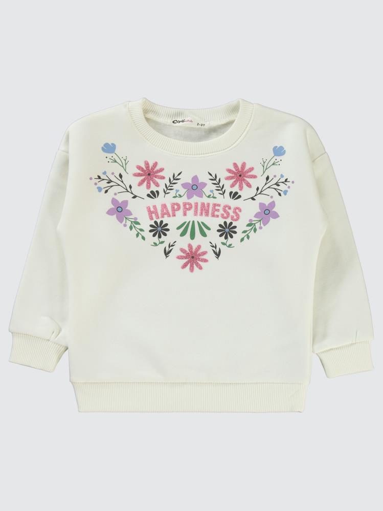 Civil Girls Happıness Baskılı 2-5 Yaş Sweatshirt - Ekru