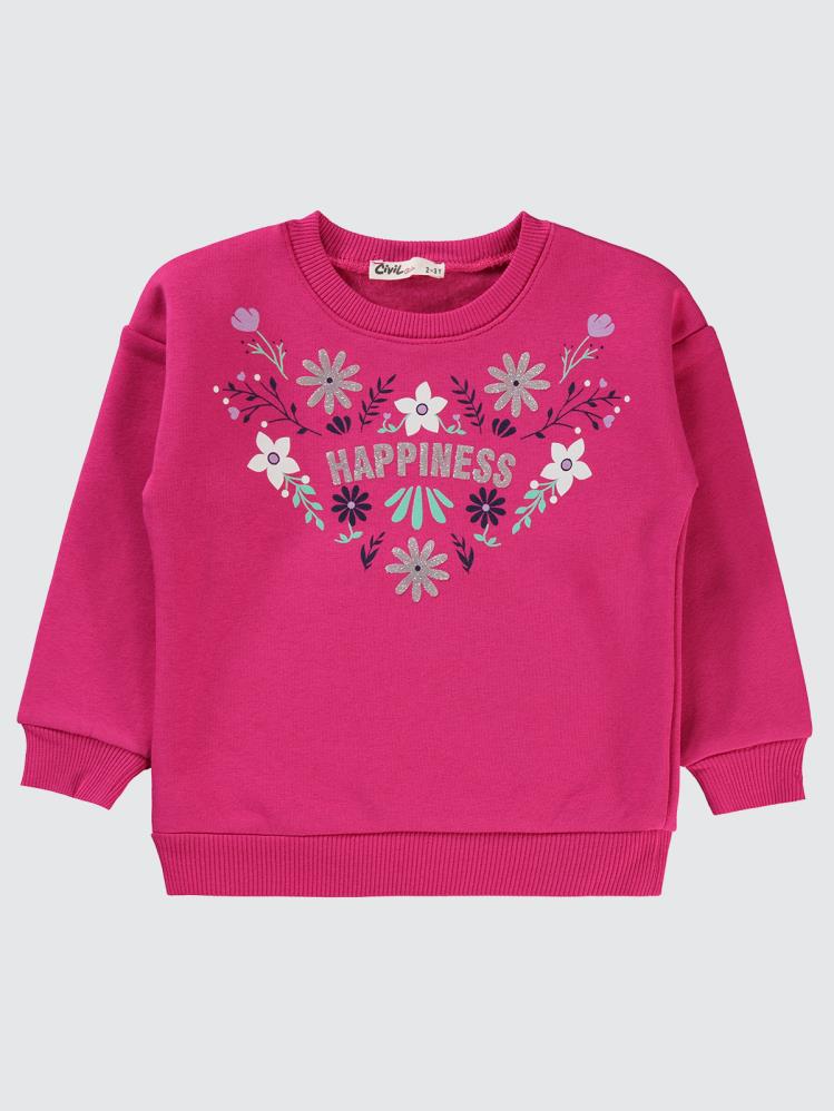 Civil Girls Happıness Baskılı 2-5 Yaş Sweatshirt - Fusya