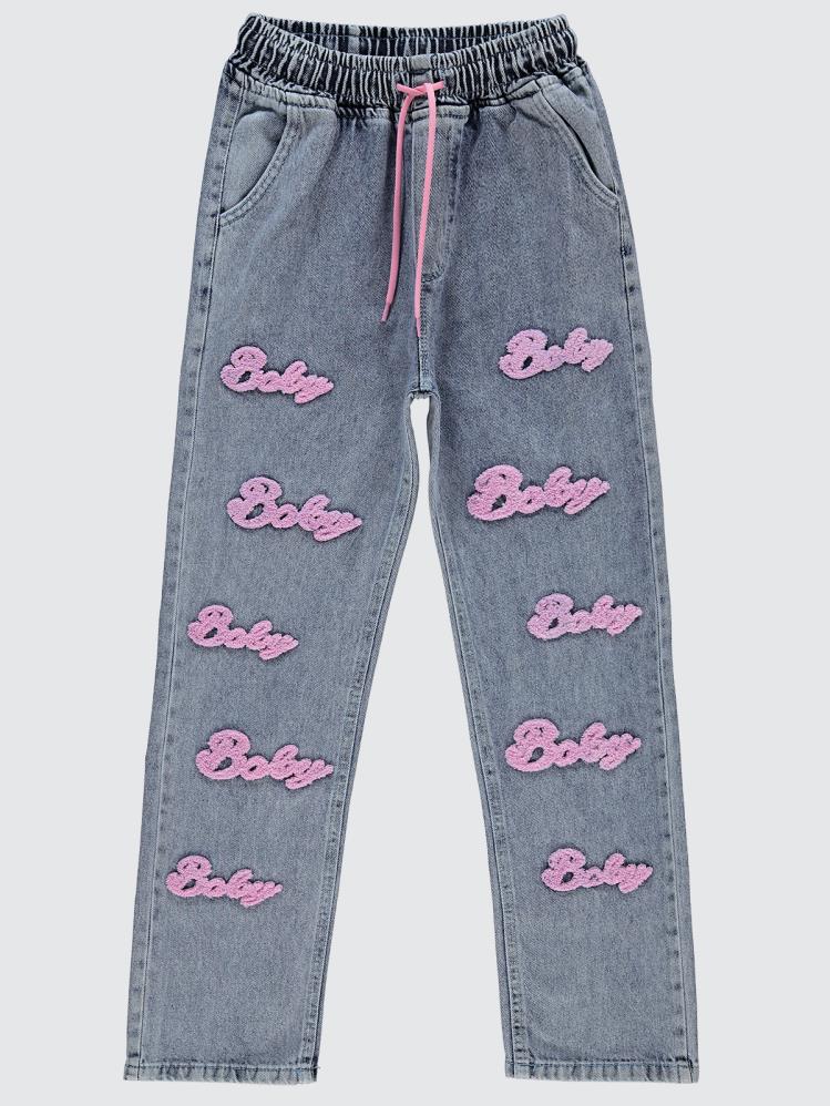 Civil Girls Süzene Nakışlı 10-13 Yaş Pantolon - Mavi