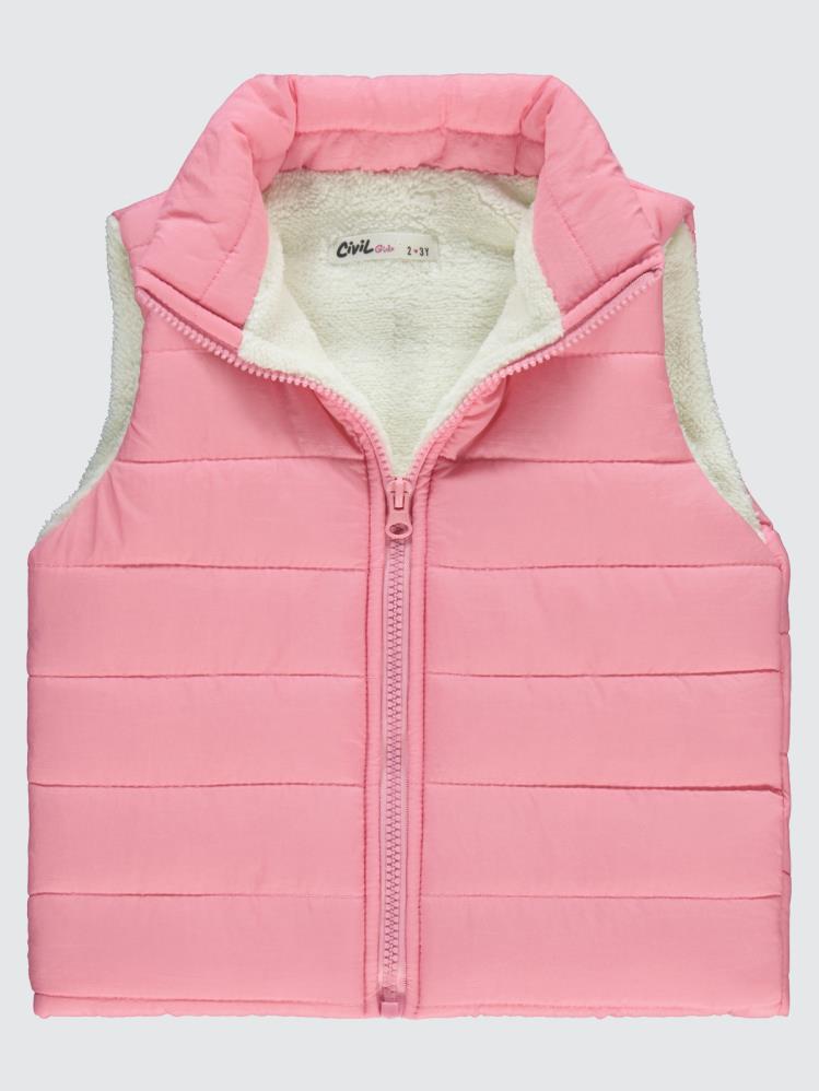 Civil Girls Velsoflu Ray Desenli 2-5 Yaş Yelek - Pudra