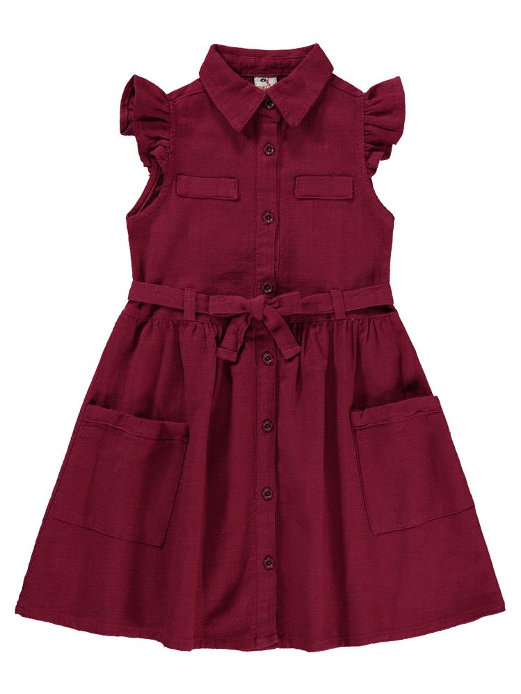 Varol Cepli Kuşaklı 10-13 Yaş Elbise - Bordo