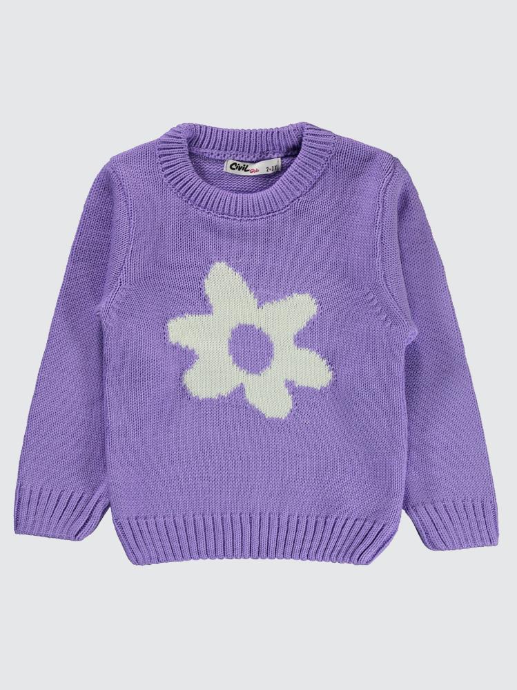 Civil Girls Papatya Desenli 2-5 Yaş Kazak - Lila