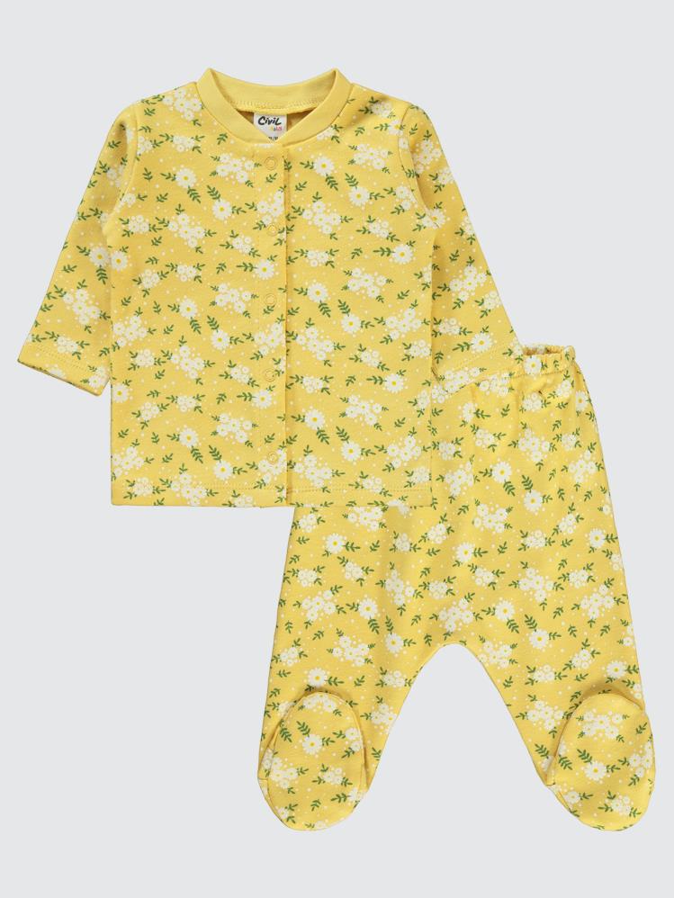 Civil Baby Çiçek Empirme 1-6 Ay Pijama Takımı - Hardal