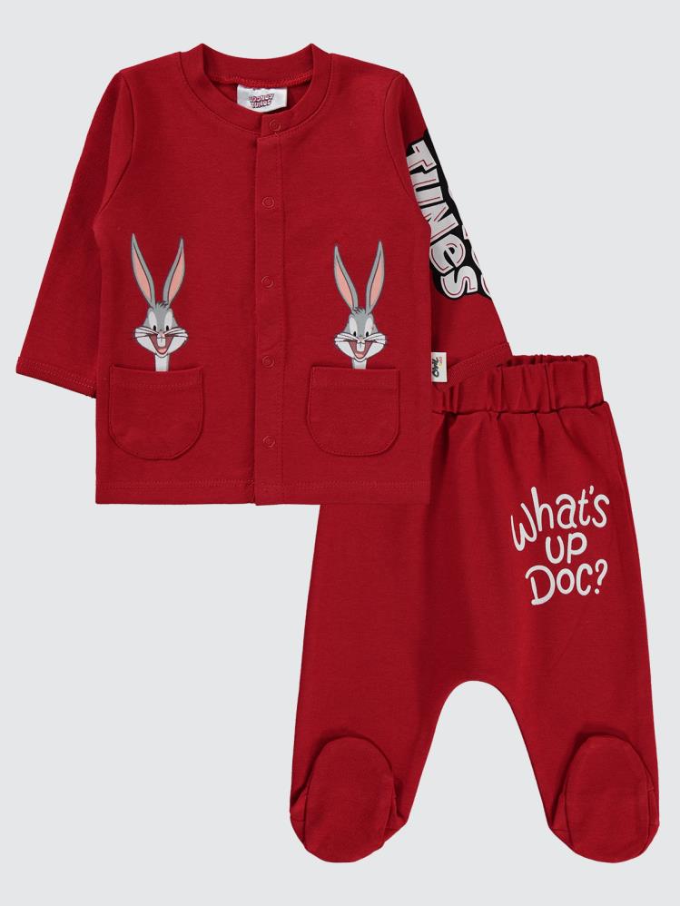 Civil Baby Bugs Bunny Baskılı 1-6 Ay Pijama Takımı - Kırmızı