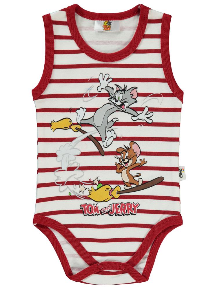 Civil Baby Tom ve Jerry Çizgi Empirme 1-18 Ay Çıtçıtlı Badi - Kırmızı