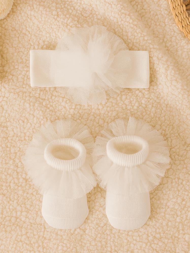 Civil Baby Tüllü Çorap ve Bandana 0-24 Ay Bebek Kız Çorap Set - Beyaz