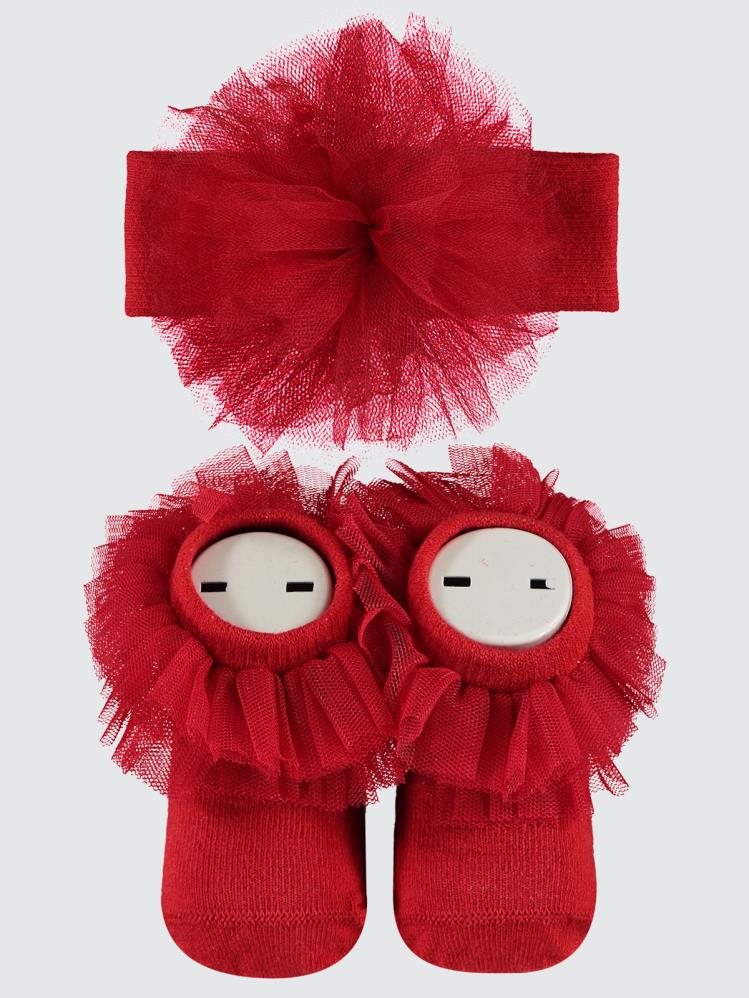 Civil Baby Tüllü Çorap ve Bandana 0-24 Ay Bebek Kız Çorap Set - Kırmızı