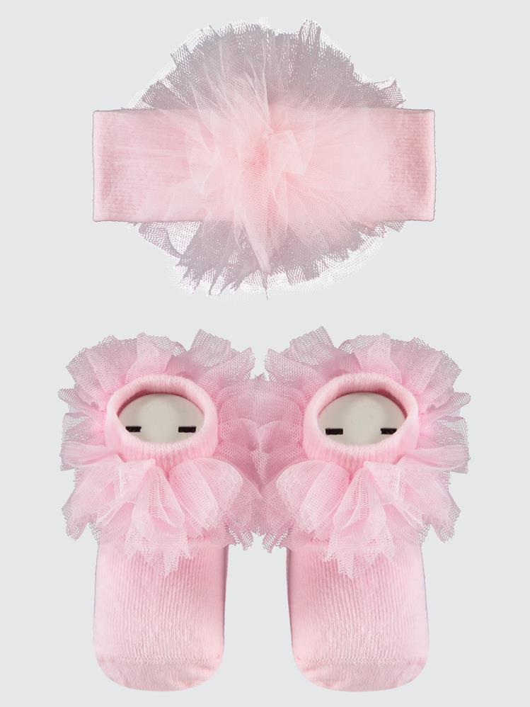 Civil Baby Tüllü Çorap ve Bandana 0-24 Ay Bebek Kız Çorap Set - Pembe