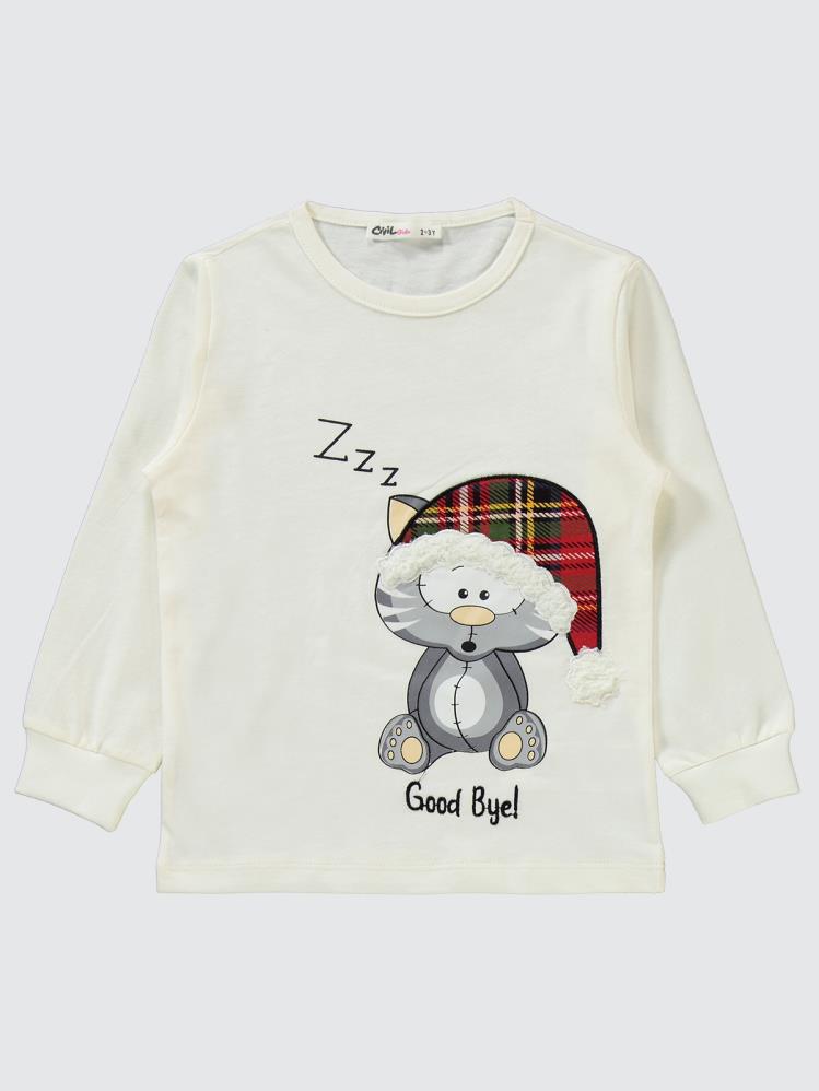 Civil Girls Kedi Baskılı 2-5 Yaş Pijama Takımı - Ekru