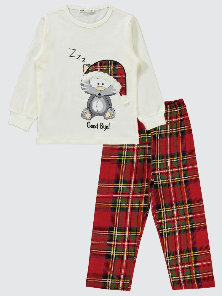 Civil Girls Kedi Baskılı 2-5 Yaş Pijama Takımı - Ekru