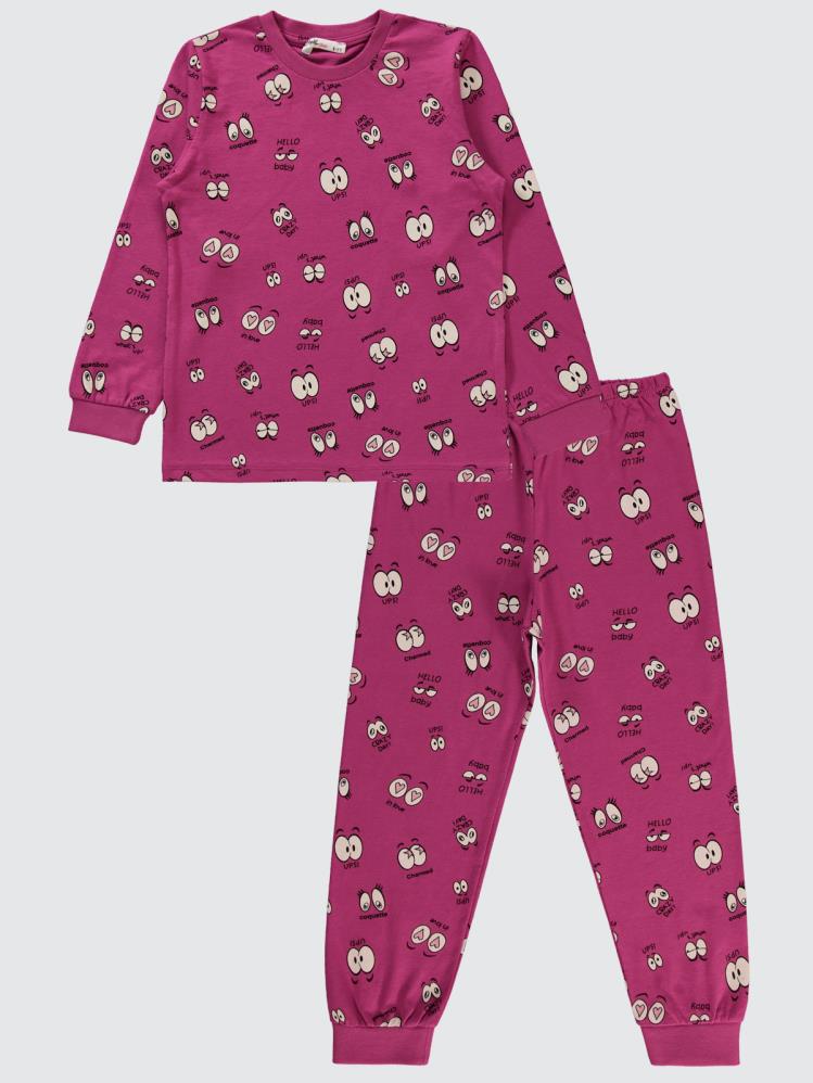 Civil Girls Göz Desenli 10-13 Yaş Pijama Takımı - Fusya