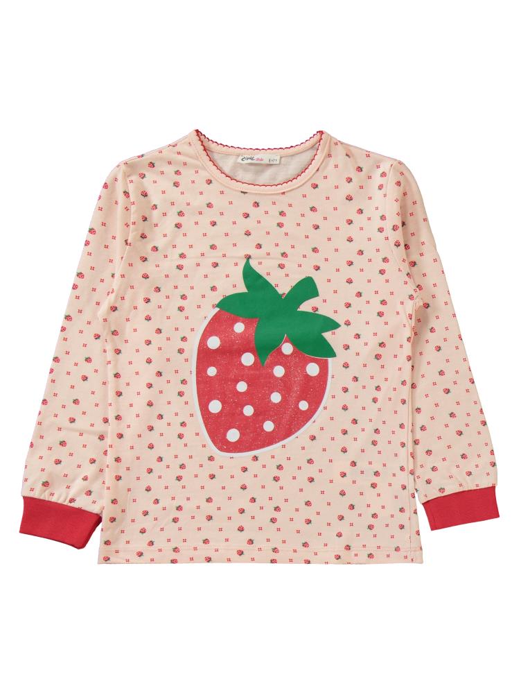 Civil Girls Çilek Baskılı 10-13 Yaş Pijama Takımı - Pudra