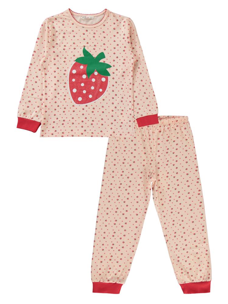 Civil Girls Çilek Baskılı 10-13 Yaş Pijama Takımı - Pudra