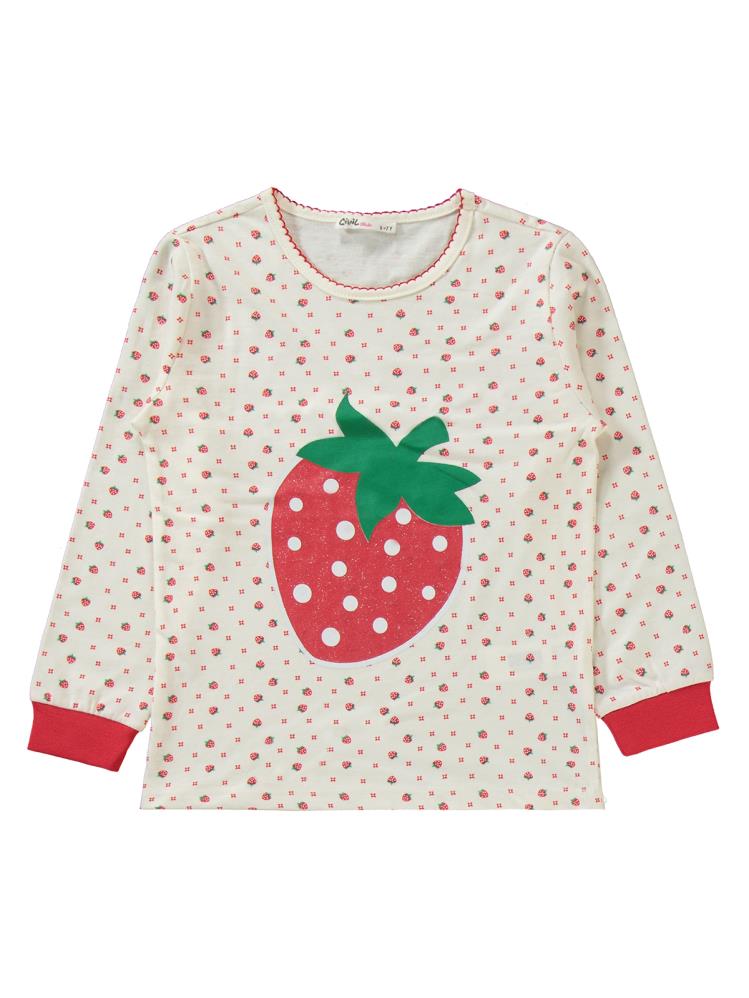 Civil Girls Çilek Baskılı 10-13 Yaş Pijama Takımı - Ekru