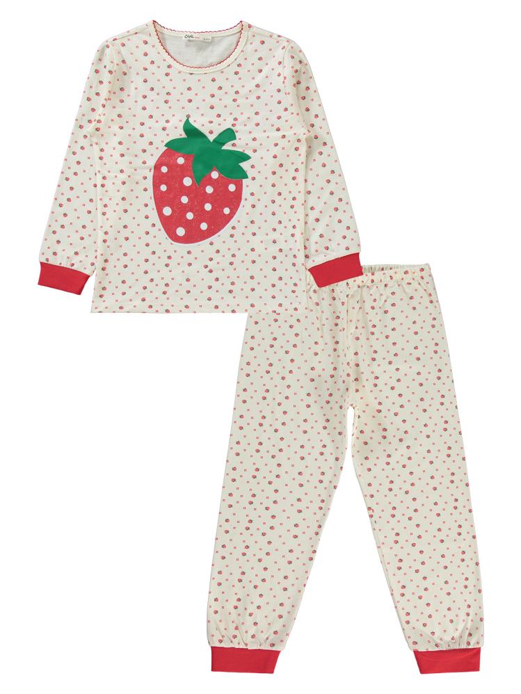 Civil Girls Çilek Baskılı 6-9 Yaş Pijama Takımı - Ekru