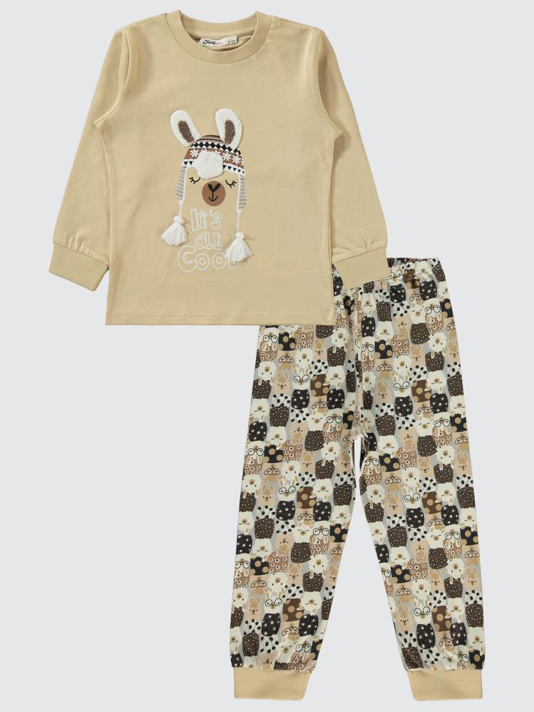 Civil Girls Lama Nakışlı 2-5 Yaş Pijama Takımı - Gri