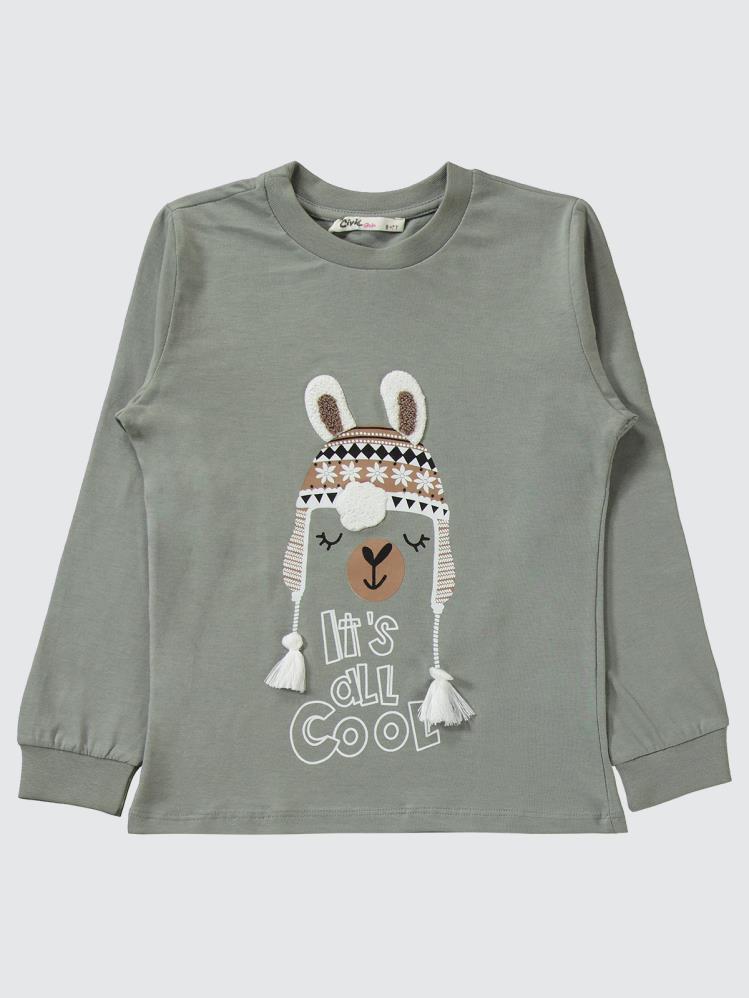 Civil Girls Lama Nakışlı 6-9 Yaş Pijama Takımı - Gri