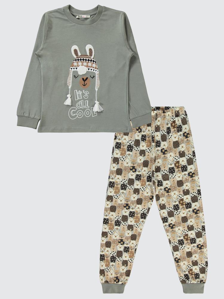 Civil Girls Lama Nakışlı 6-9 Yaş Pijama Takımı - Gri