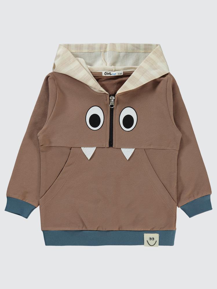 Civil Boys Göz Baskılı Cepli Kapşonlu 2-5 Yaş Sweatshirt - Mavi