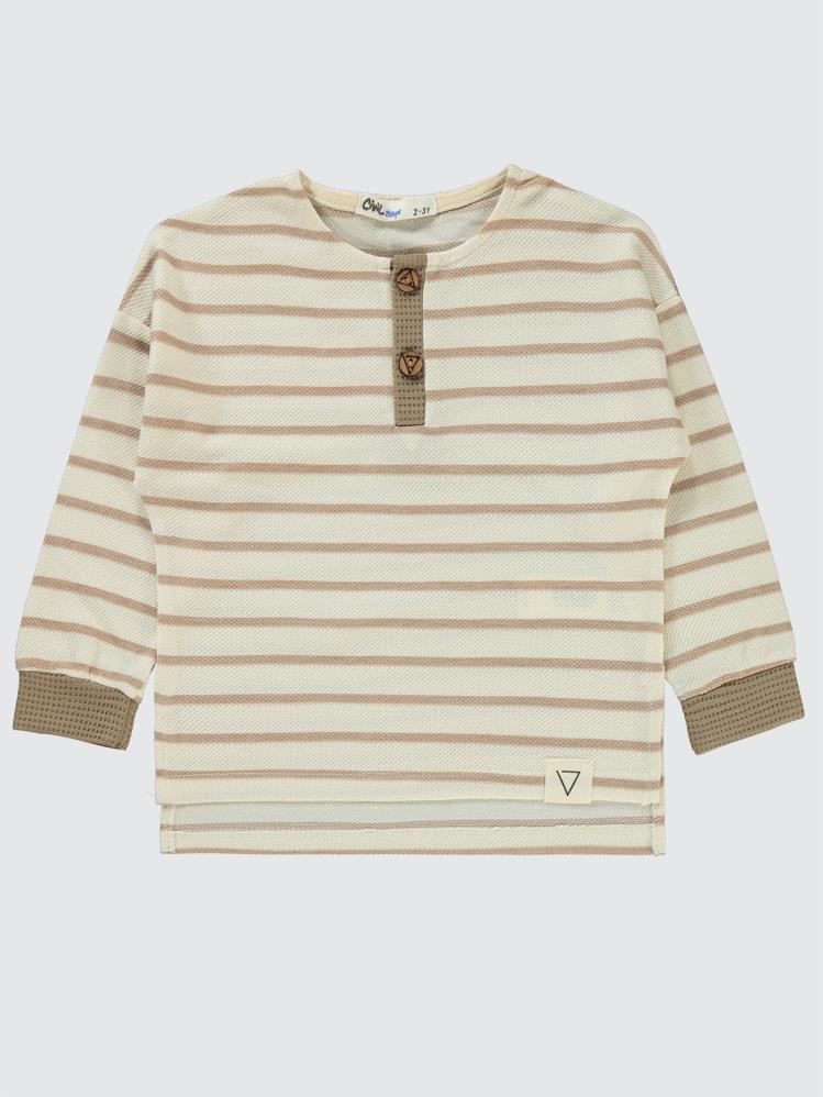 Civil Boys Cizgili Düğmeli 2-5 Yaş Sweatshirt - Kahverengi