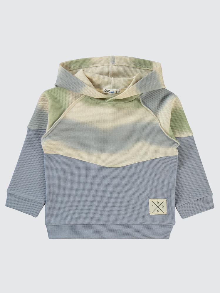 Civil Boys Dalgalı Çizgi Desenli Kapşonlu 2-5 Yaş Sweatshirt - Mavi