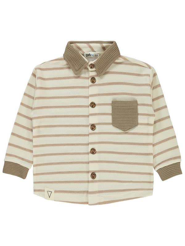Civil Boys Çizgili Düğmeli Cepli 2-5 Yaş Gömlek - Kahverengi