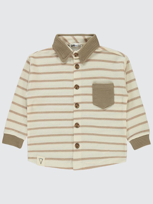 Civil Boys Çizgili Düğmeli Cepli 2-5 Yaş Gömlek - Kahverengi