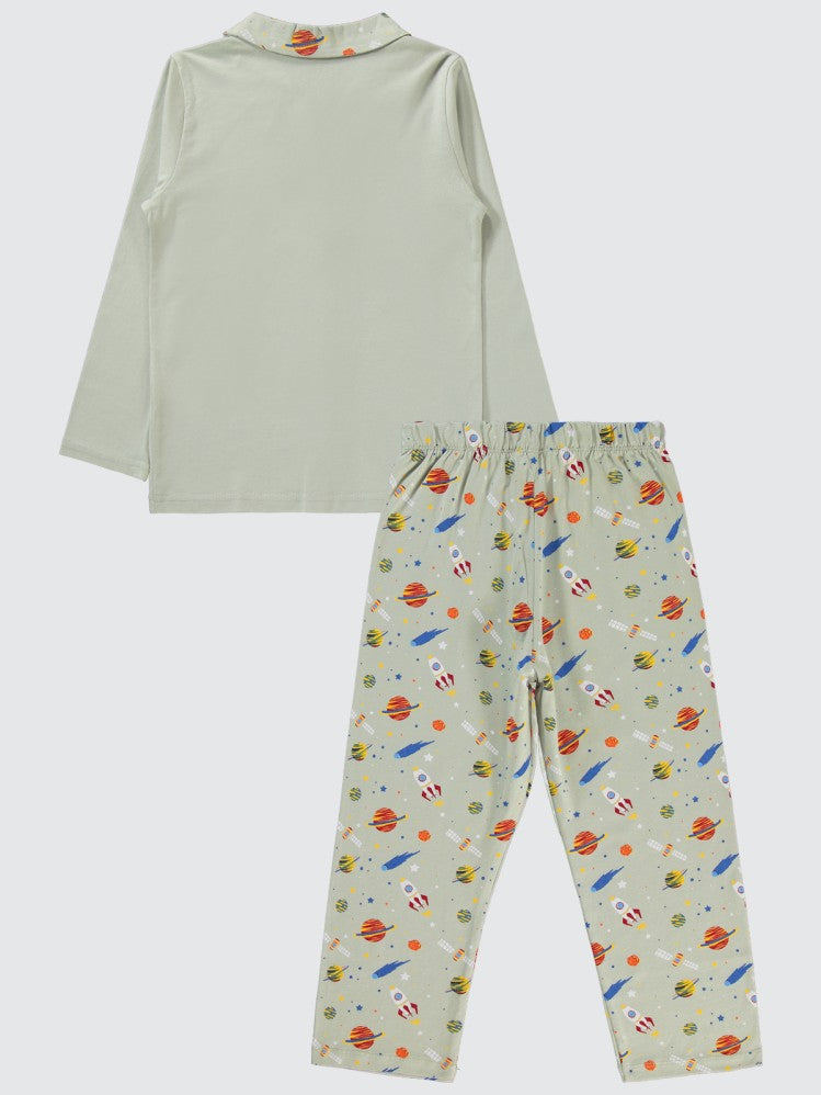 Civil Boys Gezegenler Baskılı Yakalı 6-9 Yaş Pijama Takımı - Gri