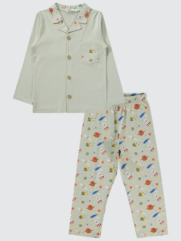 Civil Boys Gezegenler Baskılı Yakalı 6-9 Yaş Pijama Takımı - Gri