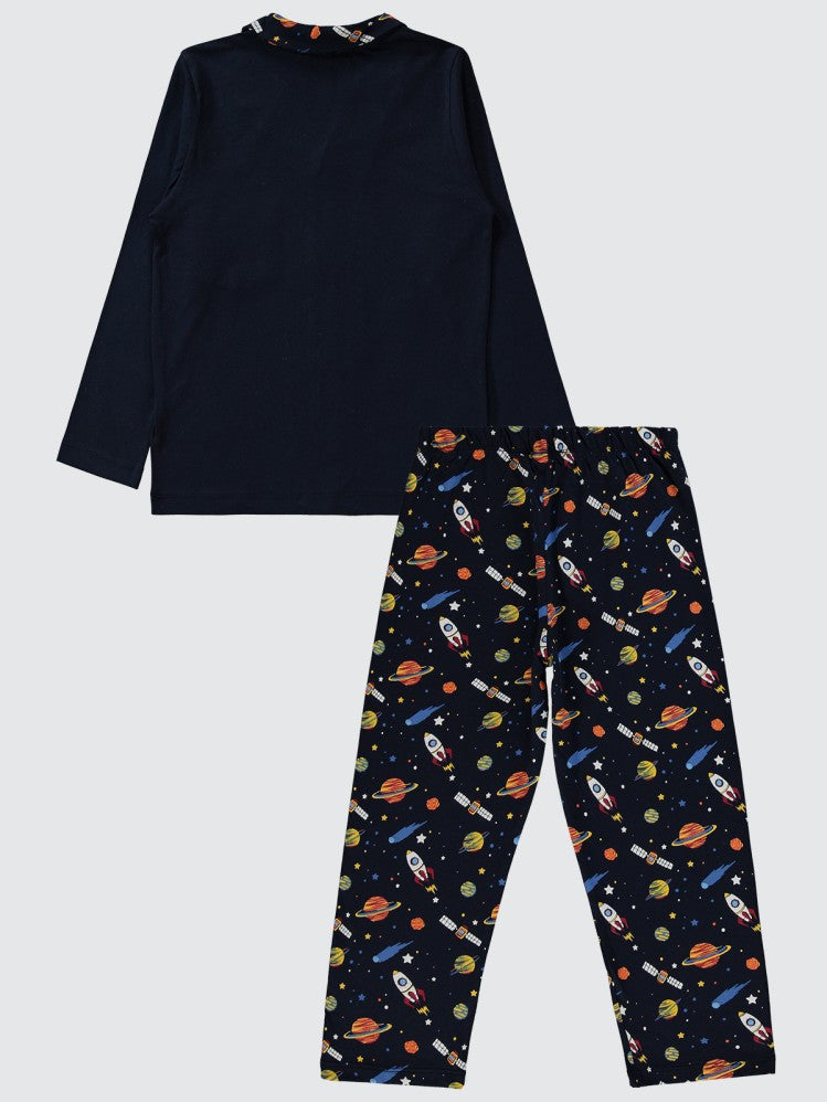 Civil Boys Gezegenler Baskılı Yakalı 6-9 Yaş Pijama Takımı - Lacivert