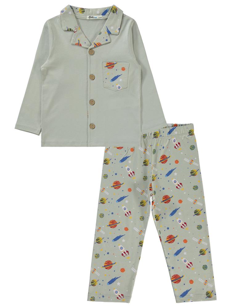 Civil Boys Gezegenler Baskılı Yakalı 2-5 Yaş Pijama Takımı - Gri