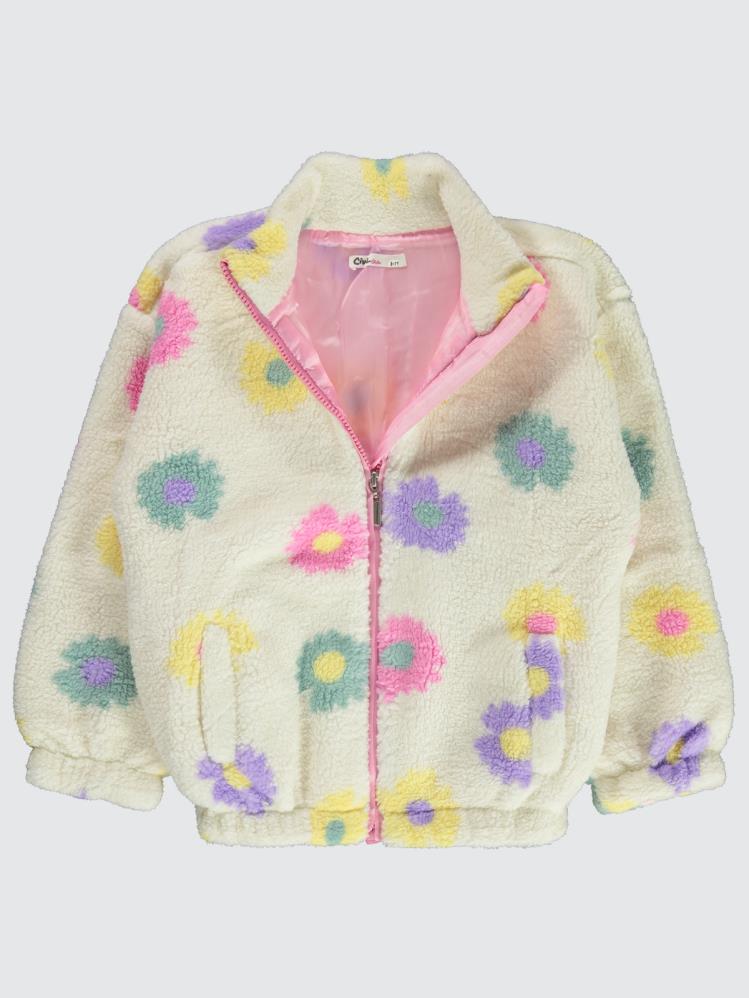 Civil Girls Papatya Desenli 6-9 Yaş Hırka - Ekru