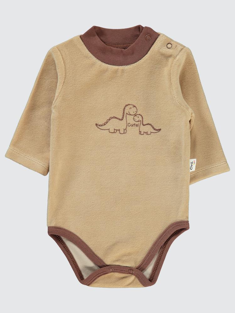 Civil Baby Dinozor Baskılı Boğazlı 1-18 Ay Çıtçıtlı Badi - Kahverengi