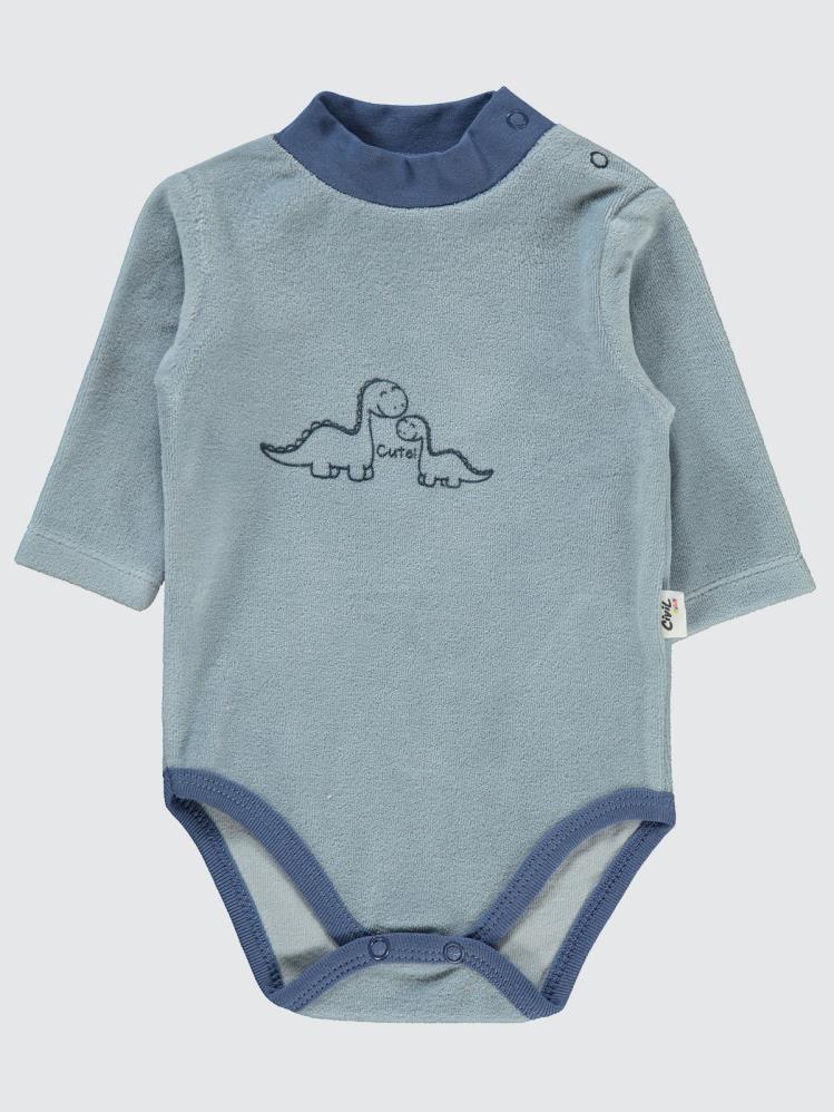 Civil Baby Dinozor Baskılı Boğazlı 1-18 Ay Çıtçıtlı Badi - Mavi