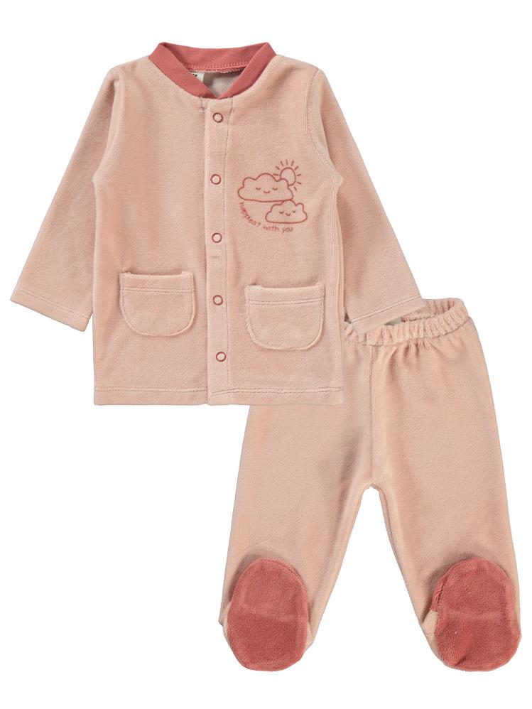 Civil Baby Bulut Baskılı Patikli 1-6 Ay Pijama Takımı - Pudra